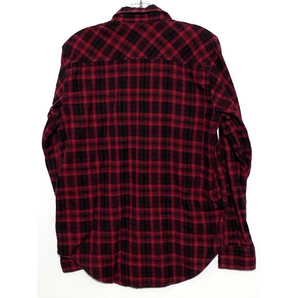 XXX Rude Flannel 2 Pocket Plaid Button Shirt Mens S Skater Grunge Lumberjack Y2K - Picture 2 of 9